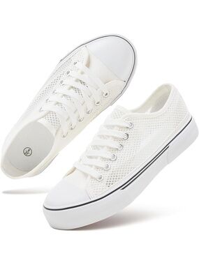 Women's White Mesh Low White Upper Sneakers Slip On Top Canvas Tennis Shoes